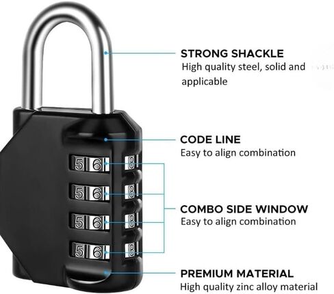 Combination Lock, 4 Digit Combination Padlock for School Gym Sports Locker, Fence, Toolbox, Case, Hasp Cabinet Storage (1 Pack, Black) in Saudi Arabia