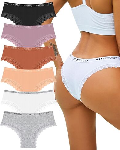 FINETOO Cotton underwear for women Cheeky Bikini Panties Low Rise Soft Lace Hipster Sexy Panty for Dailywear 6 Pack in Saudi Arabia