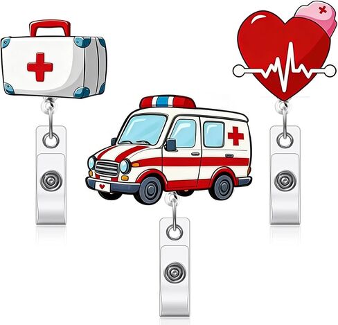 مجموعة بكرة شارة مضحكة - حاملات هوية ميمي لطيفة مع تصميمات القطط والراكون والهامستر، مشبك قابل للسحب للممرضات والأطباء وموظفي المكاتب (3 عبوات) in Kuwait
