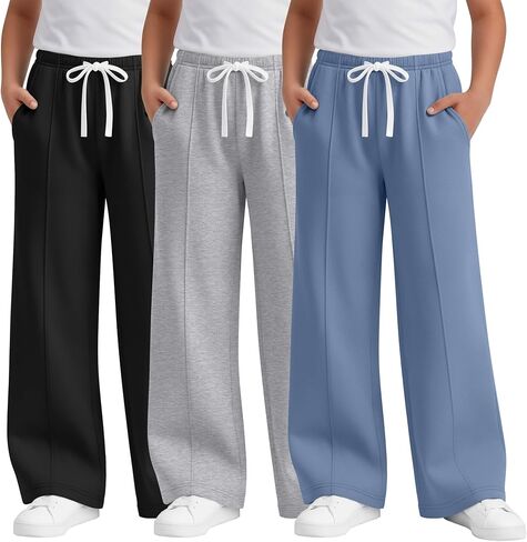 3 Pack Boy's Wide Leg Sweatpants Elastic Drawstring Open Bottom Pants Casual Baggy Athletic Joggers 5-14 Years in Saudi Arabia