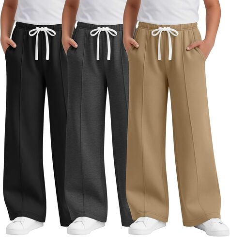 3 Pack Boy's Wide Leg Sweatpants Elastic Drawstring Open Bottom Pants Casual Baggy Athletic Joggers 5-14 Years in Saudi Arabia
