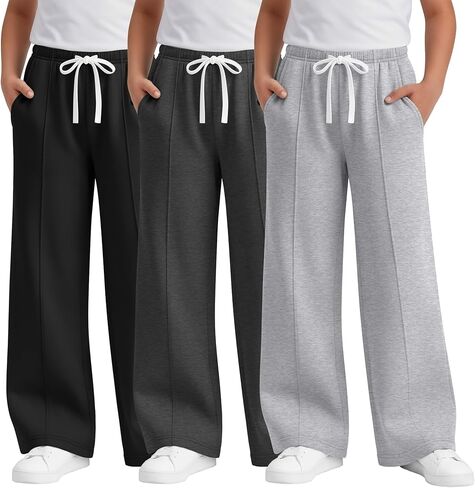 3 Pack Boy's Wide Leg Sweatpants Elastic Drawstring Open Bottom Pants Casual Baggy Athletic Joggers 5-14 Years in Saudi Arabia