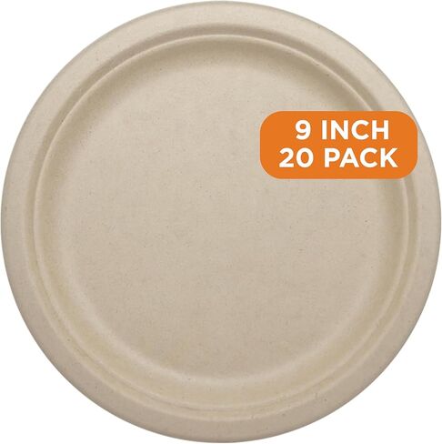 World Centric Compostable Round Paper Plates, 9" (Pack of 20), Made from Unbleached Plant Fiber, Sustainable, Heavy Duty, Grease Resistant, Microwave & Freezer Safe, PFAS Free in Saudi Arabia