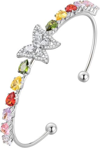 Butterfly Adjustable Bracelet with Colored Zircon Silver/18K Gold Pltaed Open Bangle with Crystal Jewelry CB0012 in Saudi Arabia