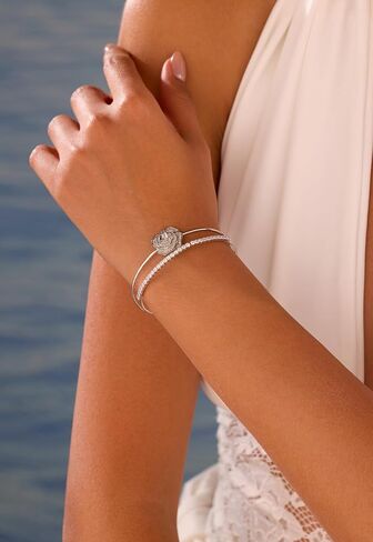 Rose Bracelet with Zircon 18K Gold/Silver Plated Adjustable Cuff Bangle Flower Bracelets Jewelry for Women CB0015 in Saudi Arabia