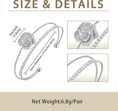 Rose Bracelet with Zircon 18K Gold/Silver Plated Adjustable Cuff Bangle Flower Bracelets Jewelry for Women CB0015 in Saudi Arabia