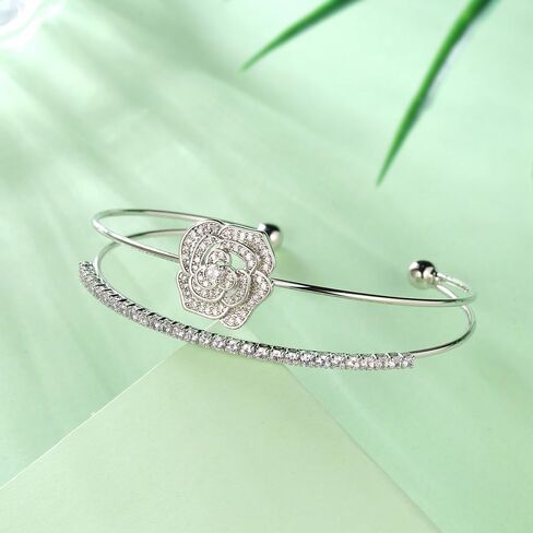Rose Bracelet with Zircon 18K Gold/Silver Plated Adjustable Cuff Bangle Flower Bracelets Jewelry for Women CB0015 in Saudi Arabia