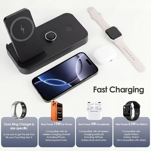 4 in 1 Fast Charging Station for Oura Ring Gen3 Charger, Charger for iPhone17/16/15/14/13/12, Apple Watch, AirPods, Samsung Galaxy S25/S24/S23/S22/S21, Galaxy Watch Buds (Size 8) in Saudi Arabia