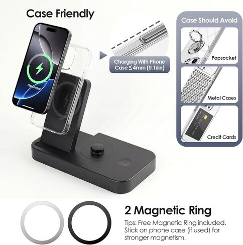 4 in 1 Fast Charging Station for Oura Ring Gen3 Charger, Charger for iPhone17/16/15/14/13/12, Apple Watch, AirPods, Samsung Galaxy S25/S24/S23/S22/S21, Galaxy Watch Buds (Size 8) in Saudi Arabia