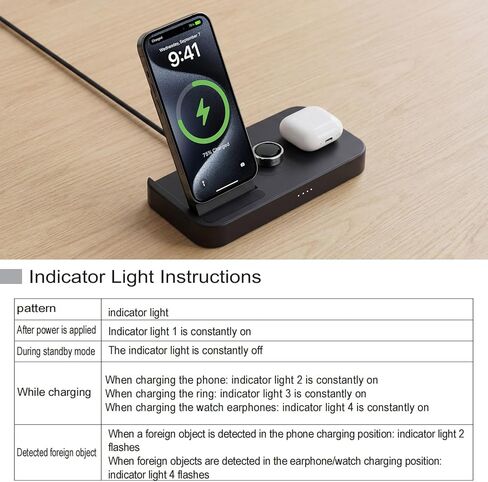 4 in 1 Fast Charging Station for Oura Ring Gen3 Charger, Charger for iPhone17/16/15/14/13/12, Apple Watch, AirPods, Samsung Galaxy S25/S24/S23/S22/S21, Galaxy Watch Buds (Size 8) in Saudi Arabia