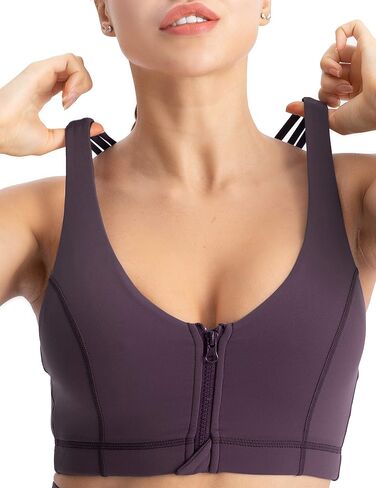 Women's Front Zip Sports Bra Medium Impact Workout Bra with Criss Cross Back & Removable Padding for Gym Running Yoga in Saudi Arabia