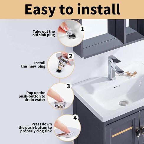 U.S. Standard Bathroom Sink Stopper 1.1"-1.5", Stainless Steel Universal Pop Up Drain Stopper for Bathroom Sink, Universal Drain Filter Drain Plug with Spring Core ​Push Type Converte in Saudi Arabia