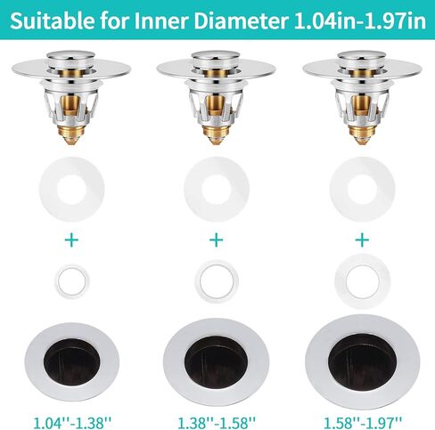 Sink Stopper, Bathroom Sink Drain Strainer with Hair Catcher, for 1.04’’~1.97’’ Drain Hole, Brass Universal Drain Cover, Pop Up Basin Plug in Saudi Arabia