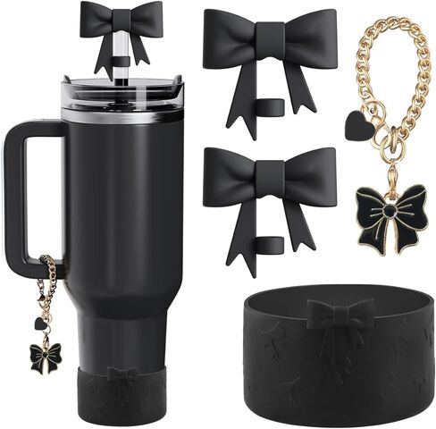 Cup Accessories Set for Stanley Cup,2Pcs Bow Straw Cover Caps Straw Toppers,1Pcs Cute Bow and Heart Handle Charm and 1Pcs Bow Silicone Boot for Stanley 30&40oz Tumbler (Red) in Saudi Arabia