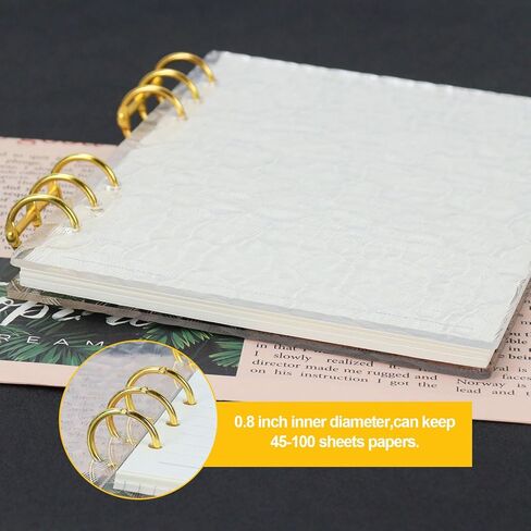 MultiBey A5 Clear Acrylic Binder with Gold Rings, Refillable 6-Ring Notebook Cover Includes 45 Lined Papers, Bark-Grain Planner for Journal, Notes & Budget (A5 Size) in Saudi Arabia