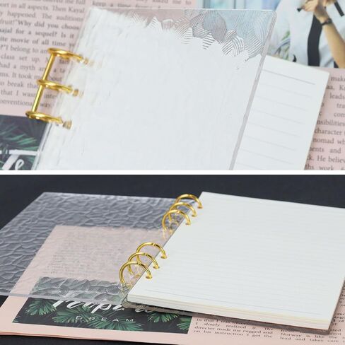 MultiBey A5 Clear Acrylic Binder with Gold Rings, Refillable 6-Ring Notebook Cover Includes 45 Lined Papers, Bark-Grain Planner for Journal, Notes & Budget (A5 Size) in Saudi Arabia