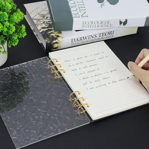 MultiBey A5 Clear Acrylic Binder with Gold Rings, Refillable 6-Ring Notebook Cover Includes 45 Lined Papers, Bark-Grain Planner for Journal, Notes & Budget (A5 Size) in Saudi Arabia