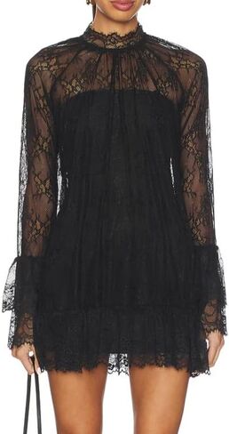 Women Lace Long Sleeve Mini Dress Y2k Sexy See Through Mesh Sheer Spring Short Dresses Party Night Out Club Cocktail in Saudi Arabia