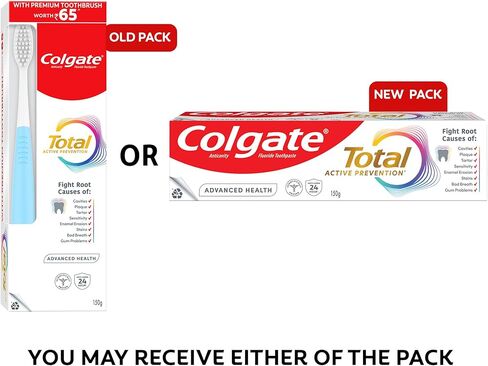 Colgate Total 150gm/5.2oz Advanced Health Toothpaste with 12-Hour Protection, Whole Mouth Health, (Combo Pack Offer, with A Premium Soft Toothbrush Free) in Saudi Arabia