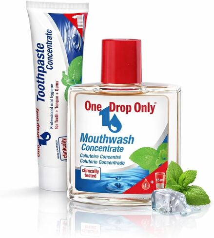 مجموعة One Drop Only للعناية بالفم - غسول الفم المركز 1.69 أونصة سائلة / 50 مل + معجون أسنان مركز 1.69 أونصة سائلة / 50 مل - أعشاب النعناع اليومية - حجم السفر - العلامة التجارية الألمانية للعناية بالفم in Saudi Arabia