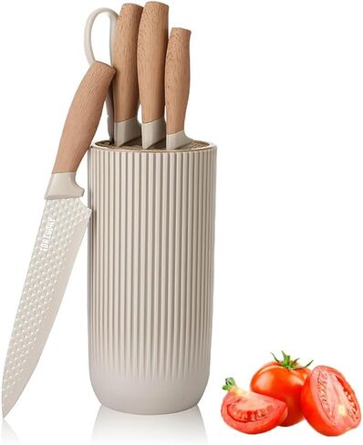 Knife Set, Wiztoynia 6-Piece Khaki Kitchen Knife Set for Home, Anti-Rust Non-stick Stainless Steel Sharp Chef Knife Sets with Universal Knife Block for Kitchen, Ergonomical Design (Khaki) in Saudi Arabia