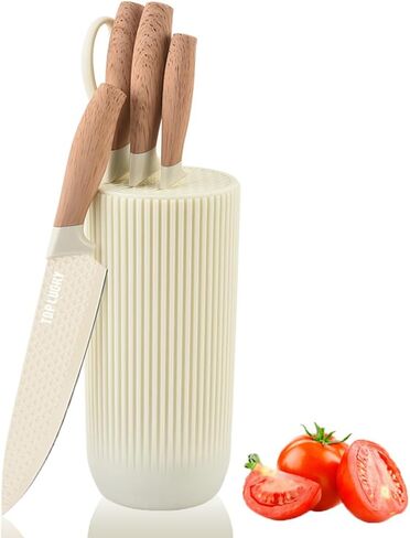 Knife Set, Wiztoynia 6-Piece Khaki Kitchen Knife Set for Home, Anti-Rust Non-stick Stainless Steel Sharp Chef Knife Sets with Universal Knife Block for Kitchen, Ergonomical Design (Khaki) in Saudi Arabia