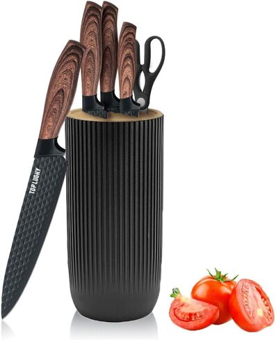 Knife Set, Wiztoynia 6-Piece Khaki Kitchen Knife Set for Home, Anti-Rust Non-stick Stainless Steel Sharp Chef Knife Sets with Universal Knife Block for Kitchen, Ergonomical Design (Khaki) in Saudi Arabia