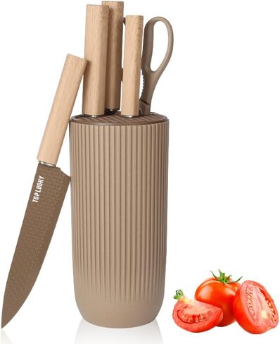 Knife Set, Wiztoynia 6-Piece Khaki Kitchen Knife Set for Home, Anti-Rust Non-stick Stainless Steel Sharp Chef Knife Sets with Universal Knife Block for Kitchen, Ergonomical Design (Khaki) in Saudi Arabia