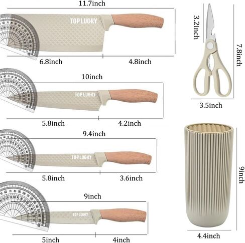 Knife Set, Wiztoynia 6-Piece Khaki Kitchen Knife Set for Home, Anti-Rust Non-stick Stainless Steel Sharp Chef Knife Sets with Universal Knife Block for Kitchen, Ergonomical Design (Khaki) in Saudi Arabia