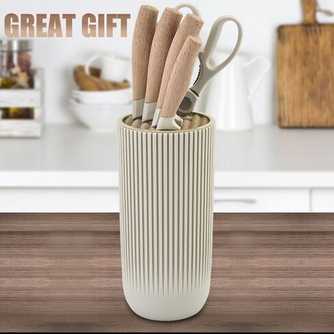 Knife Set, Wiztoynia 6-Piece Khaki Kitchen Knife Set for Home, Anti-Rust Non-stick Stainless Steel Sharp Chef Knife Sets with Universal Knife Block for Kitchen, Ergonomical Design (Khaki) in Saudi Arabia
