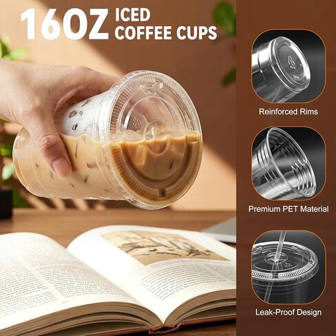 16 oz Clear Plastic Cups with Lids and Straws 100 Pack Iced Coffee Cups with Lids for Smoothie Iced Coffee Disposable Coffee and TO-GO Cups for Cold Drinks, Milkshake, Bubble Tea in Saudi Arabia
