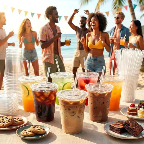16 oz Clear Plastic Cups with Lids and Straws 100 Pack Iced Coffee Cups with Lids for Smoothie Iced Coffee Disposable Coffee and TO-GO Cups for Cold Drinks, Milkshake, Bubble Tea in Saudi Arabia