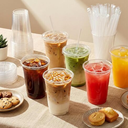 16 oz Clear Plastic Cups with Lids and Straws 100 Pack Iced Coffee Cups with Lids for Smoothie Iced Coffee Disposable Coffee and TO-GO Cups for Cold Drinks, Milkshake, Bubble Tea in Saudi Arabia