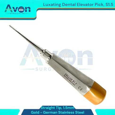 1.5mm Tip Dental Luxating Root Pick Elevator, Gold Color Coded Hollow Handle - Tooth and Molar Extraction German Stainless Steel Instruments in Saudi Arabia