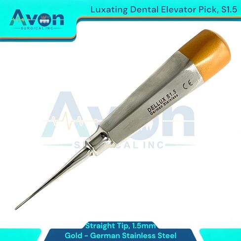 1.5mm Tip Dental Luxating Root Pick Elevator, Gold Color Coded Hollow Handle - Tooth and Molar Extraction German Stainless Steel Instruments in Saudi Arabia