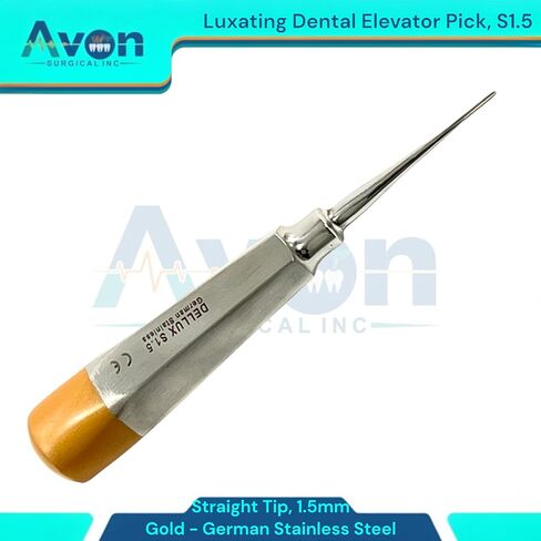 1.5mm Tip Dental Luxating Root Pick Elevator, Gold Color Coded Hollow Handle - Tooth and Molar Extraction German Stainless Steel Instruments in Saudi Arabia