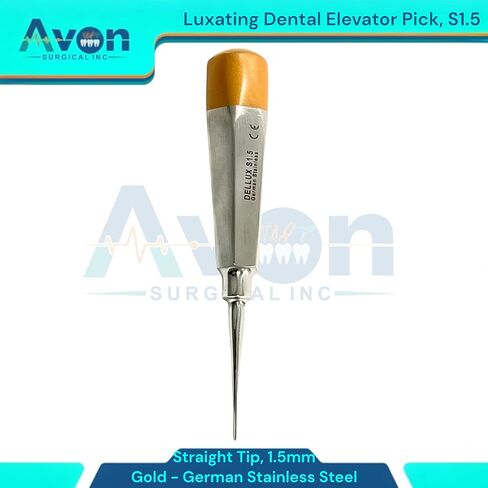 1.5mm Tip Dental Luxating Root Pick Elevator, Gold Color Coded Hollow Handle - Tooth and Molar Extraction German Stainless Steel Instruments in Saudi Arabia