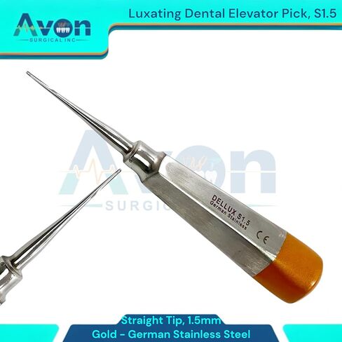 1.5mm Tip Dental Luxating Root Pick Elevator, Gold Color Coded Hollow Handle - Tooth and Molar Extraction German Stainless Steel Instruments in Saudi Arabia