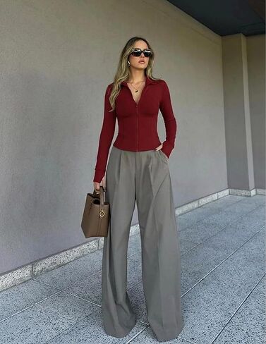 Women's Zip Up Yoga Jacket, Slim Fit Long Sleeve Workout Tops With Thumb Holes, Athletic Running Gym Jackets For Women in Saudi Arabia