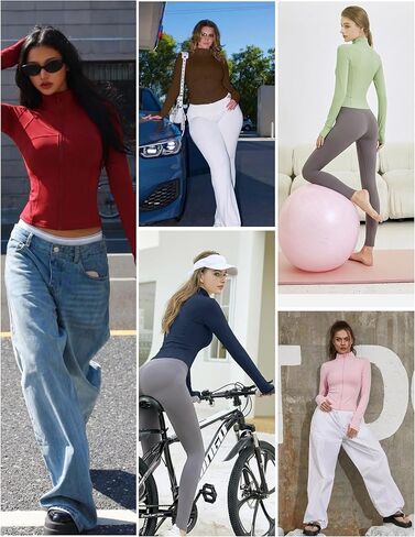 Women's Zip Up Yoga Jacket, Slim Fit Long Sleeve Workout Tops With Thumb Holes, Athletic Running Gym Jackets For Women in Saudi Arabia
