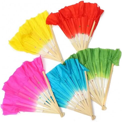 Belly Dance Silk Fans Belly Dance Fans Silk Belly Dance Bamboo Fans Veils Belly Dancing Fan Gradient Color Dancer Practice Silk Fans in Saudi Arabia