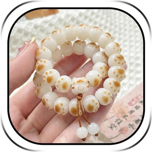 Mudi سوار Mudi Fidget سوار، خرز بذور Bodhi، سوار معصم مرن للتأمل اليوجا، خرز للقلق، هدية عيد الحب للنساء، مجوهرات قابلة للتكديس بطباعة نقطة بيضاء in Saudi Arabia
