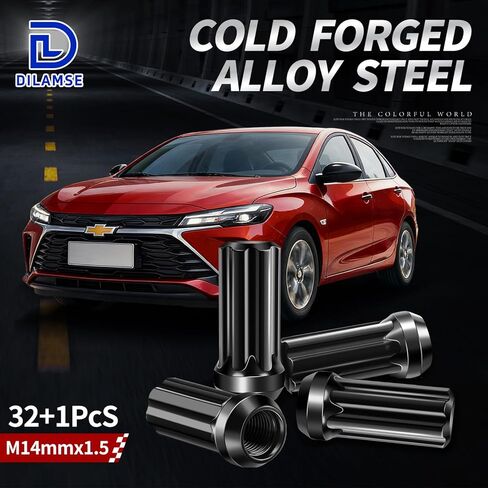 32pcs 14x1.5 Spline Lug Nuts Fit for Chevy Silverado GMC Sierra 2500 3500 & Ford F250 F250, Cone Bulge Seat, Closed End Long Extended XL Spline with 1 Socket Key Fits 8 Lug Aftermarket Wheel in Saudi Arabia
