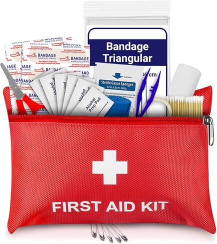 ASA TECHMED Mini First Aid Kit Travel Size, Small Red Kit with Emergency Foil Blanket, CPR Respirator, Scissors for Travel, Home, Office, Vehicle, Camping, Workplace & Outdoor. Lightweight 100 Pieces in Saudi Arabia