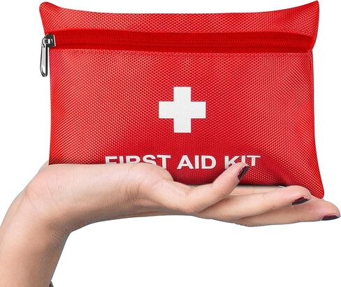 ASA TECHMED Mini First Aid Kit Travel Size, Small Red Kit with Emergency Foil Blanket, CPR Respirator, Scissors for Travel, Home, Office, Vehicle, Camping, Workplace & Outdoor. Lightweight 100 Pieces in Saudi Arabia