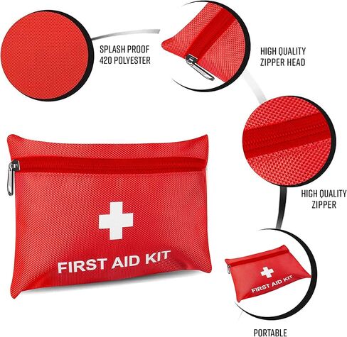 ASA TECHMED Mini First Aid Kit Travel Size, Small Red Kit with Emergency Foil Blanket, CPR Respirator, Scissors for Travel, Home, Office, Vehicle, Camping, Workplace & Outdoor. Lightweight 100 Pieces in Saudi Arabia