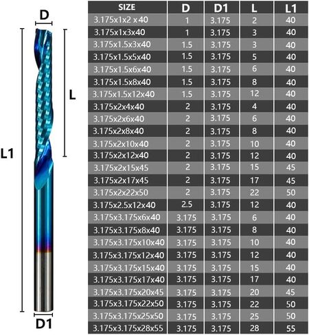 1pcs 3.175mm Shank Tungsten Carbide Single Flute End Mills Mill Nano Blue Coated CNC Router Bit Spiral Milling for Aluminum Cutting(3.175x25x50mm) in Saudi Arabia
