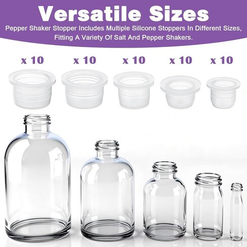 50 Pcs 5 Sizes Salt and Pepper Stoppers Plugs,Reusable Salts Shaker Plug Plastic Stoppers for Salt and Pepper Shakers Bottles Opening Size 10/12/13/15.8/16 mm in Kuwait