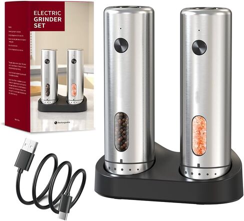 Electric Salt & Pepper Grinder Set of 2,Adjustable Coarseness with USB C Charging Rechargeable for Women &Men (Black Set) in Saudi Arabia