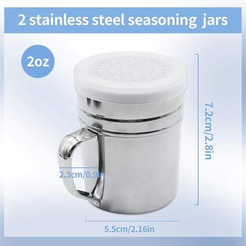 2 Pcs Stainless Steel Salt and Pepper Shakers with Lid and Handle, Metal Salt Pepper Dredge Shakers, Suitable For Cinnamon And Coffee Spice Jars in Saudi Arabia